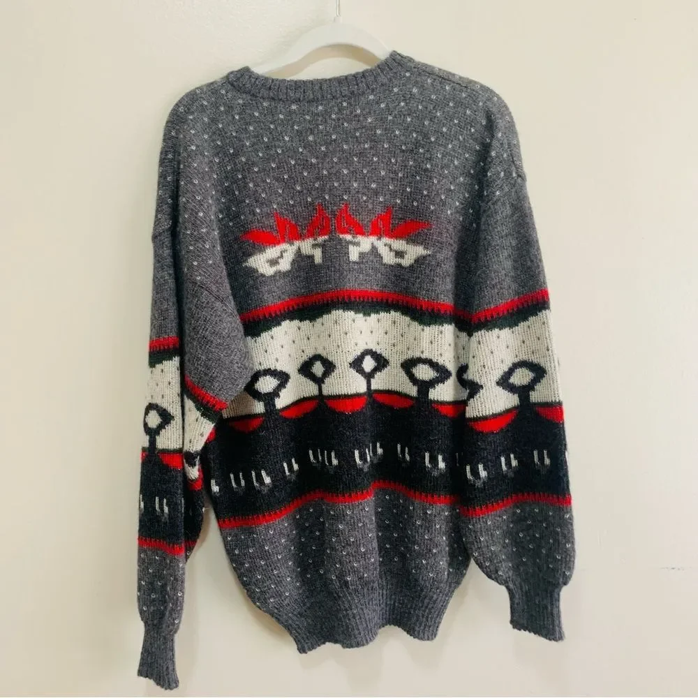 Tumi Knits grey red Alpaca crew neck sweater size medium